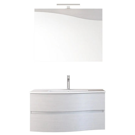 Mobile Bagno Curvo 90cm Sospeso Con Cassettoni - Larice Bianco
