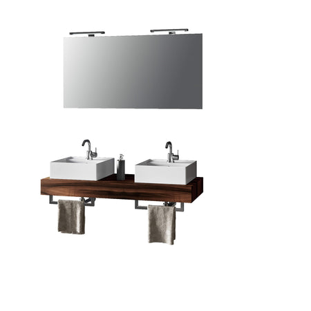 Mobile Bagno Sospeso 120cm Con Doppio Lavabo Specchio, Lampada e Porta Asciugamano Noce