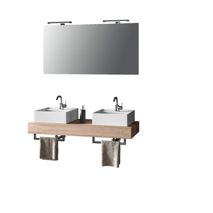 Mobile Bagno Sospeso 120cm Con Doppio Lavabo, Specchio, Lampada e Porta Asciugamano