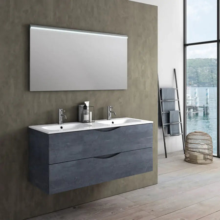 Mobile Bagno Sospeso 120cm Effetto Pietra Con Doppio Lavabo Blu Effetto Pietra