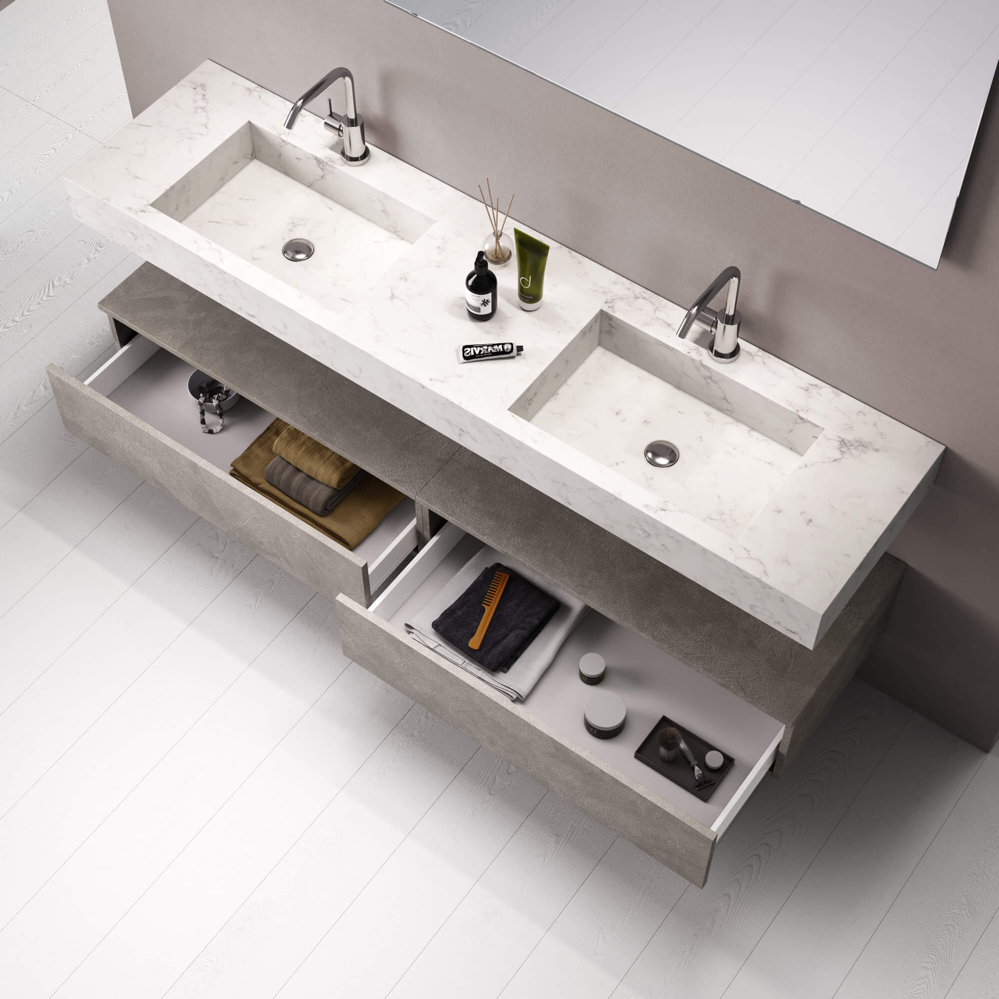 Alpenberger Set Mobile Bagno Con Specchio Illuminato – 55x25x62,5 Cm, Lavabo In Ceramica E Ante Softclose, Made In Europa - 3