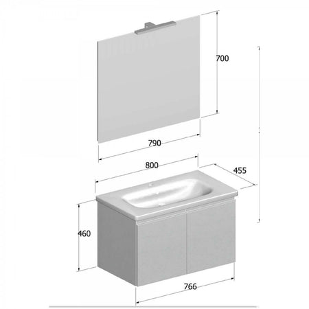 Mobile Bagno Sospeso 80cm Bianco Con Sportelli