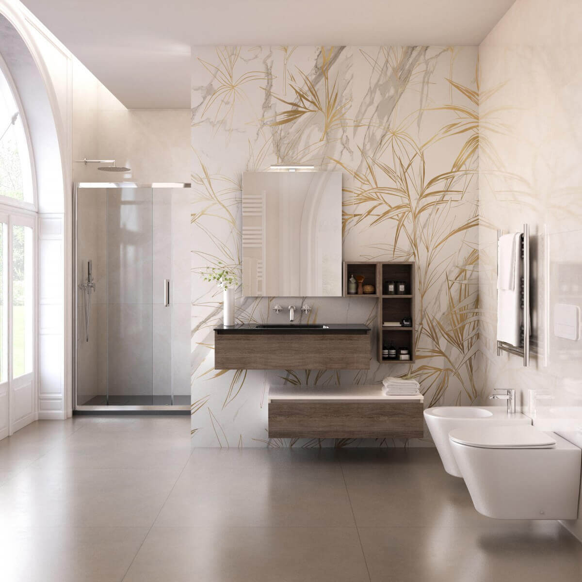 Mobile Bagno Sospeso Libero Posizionamento Con Lavabo In Vetro Nero