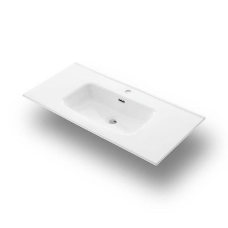 Mobile Bagno Sospeso100cm Con 1 Cassetto, Vano a Giorno, Pensile Colonna, Specchio e Lampada