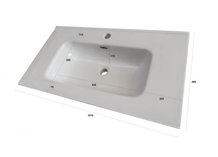 Mobile Bagno Sospeso100cm Con 1 Cassetto, Vano a Giorno, Pensile Colonna, Specchio e Lampada