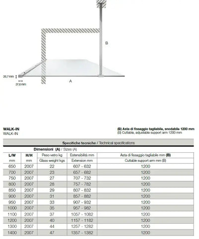 Scheda Tecnica Colacril Walk-in Cromo