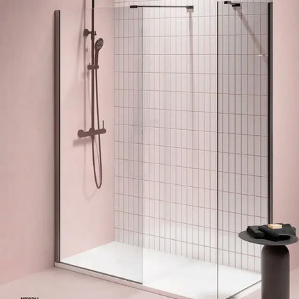 Parete Doccia Walk In H200 Anticalcare 8mm Trasparente Profili Grafite
