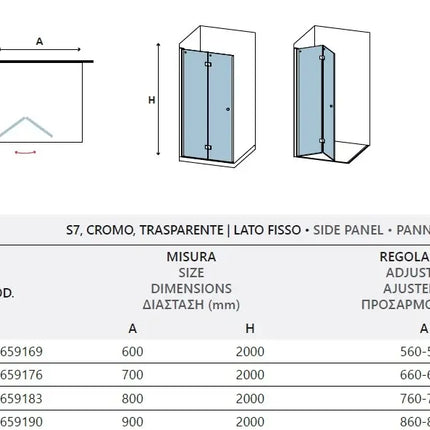 Parete Walk In A Libro H200cm Trasparente 6mm S7 Profilo Nero