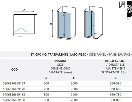 Parete Walk In A Libro H200cm Trasparente 6mm S7 Profilo Nero