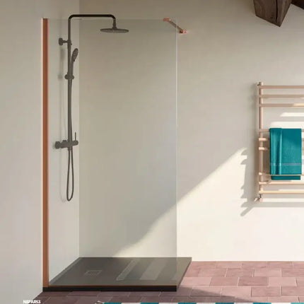 Parete Walk In H200 Anticalcare 8mm Trasparente Profili Bronzo