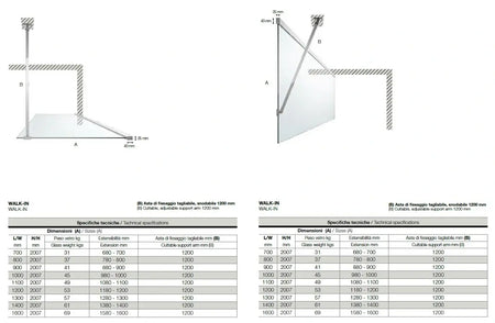 Parete Walk In H200 Anticalcare 8mm Trasparente Profili Oro