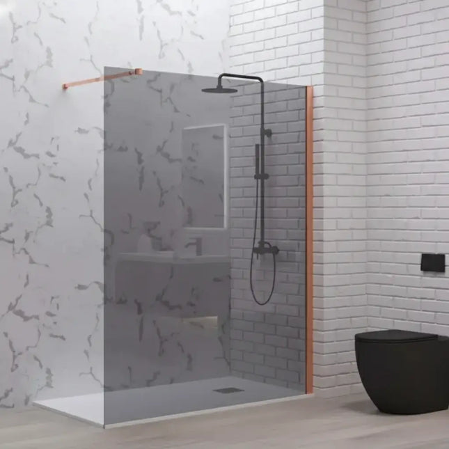 Parete Walkin H200cm Cristallo Fumè 8mm Anticalcare Profili Rose Gold