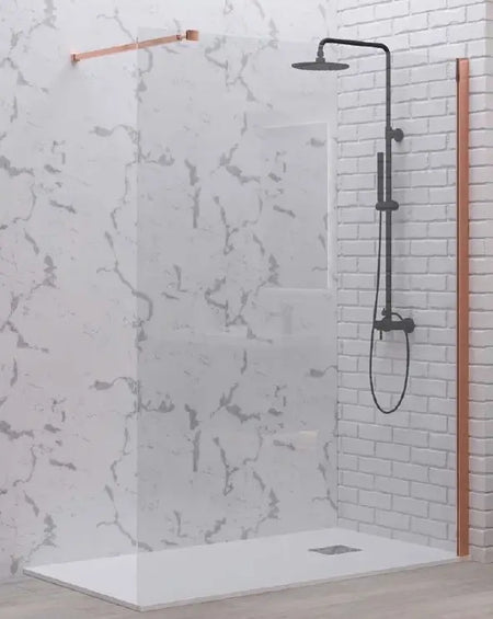 Parete Walkin H200cm Cristallo Trasparente 8mm Anticalcare Profili Rose Gold