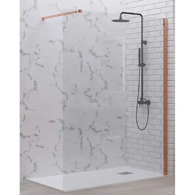 Parete Walkin H200cm Cristallo Trasparente 8mm Anticalcare Profili Rose Gold