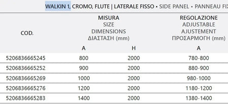 Parete Walkin H200cm Opaca 8mm Anticalcare Profili Cromo