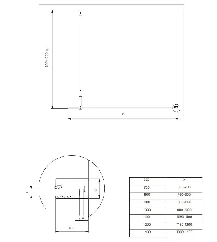 Parete Walkin H200cm Opaca 8mm Anticalcare Profili Cromo