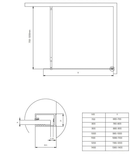 Parete Walkin H200cm Opaca 8mm Anticalcare Profili Cromo