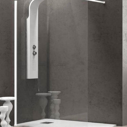 Parete Walkin Trasparente 8mm Anticalcare Profili Bianco Opaco H200cm