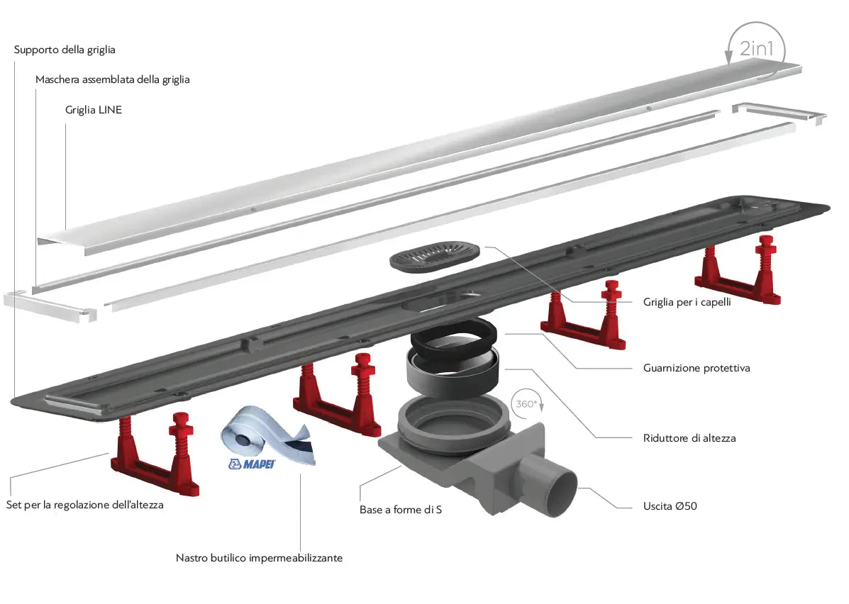 PESTAN - Canalina Di Scarico Doccia Acciaio Inox Nero Opaco