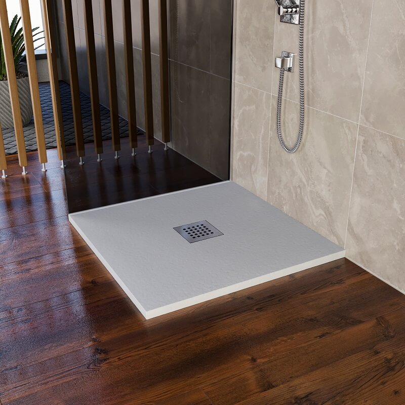 Piatto Doccia 75x150 Mineralmarmo Grigio Chiaro Scarico Centrale