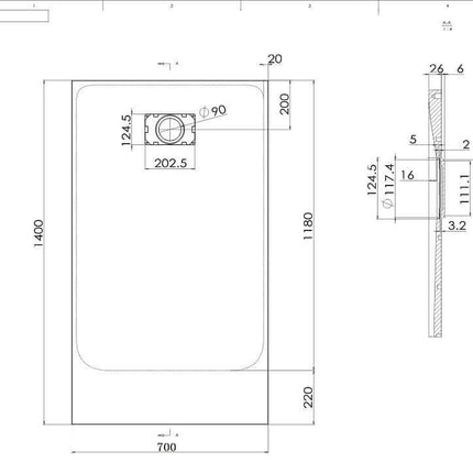 Piatto Doccia Spessore 2,6cm In SMC Effetto Pietra - Grigio Chiaro