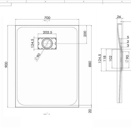 Piatto Doccia Spessore 2,6cm In SMC Effetto Pietra - Grigio Chiaro