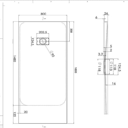 Piatto Doccia Spessore 2,6cm In SMC Effetto Pietra - Nero Antracite