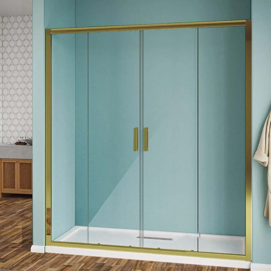 Porta Doccia Profili Oro Doppia Scorrevole H190 Trasparente - Porta Doccia Box Doccia Int.