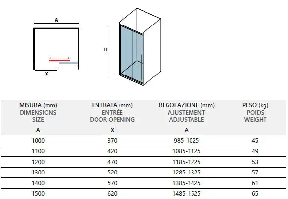 Porta Doccia H200 Scorrevole Trasparente 8mm Anticalcare