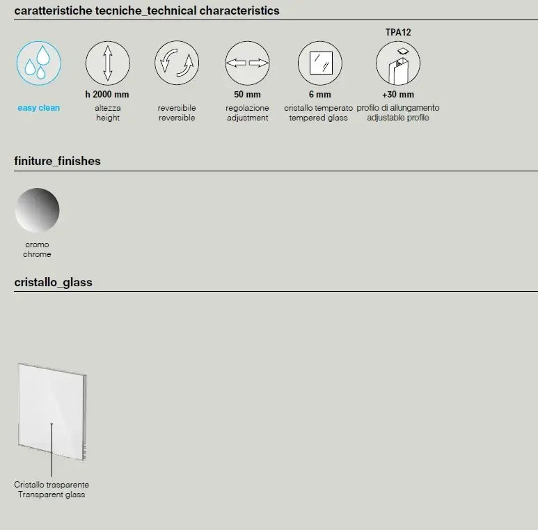 Porta Doccia Saloon 6mm Anticalcare H200 Trasparente