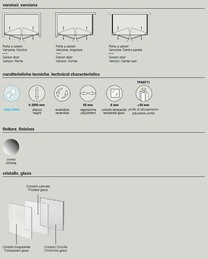 Porta Doccia Saloon Anticalcare 6mm H200 - FPSL60