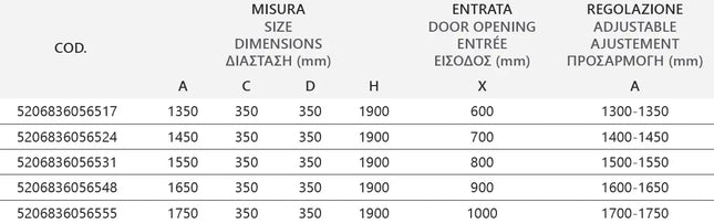 Porta Doccia Saloon H190 6mm Trasparente - Panex 700