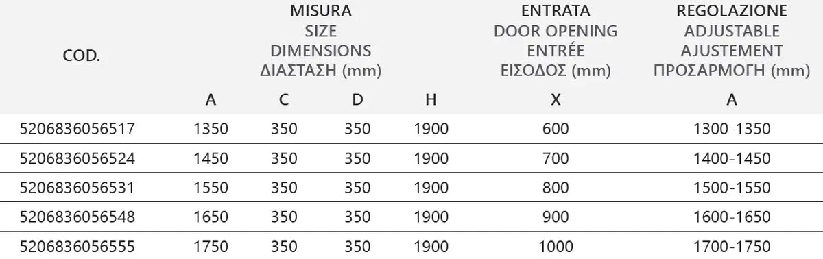 Porta Doccia Saloon H190 6mm Trasparente - Panex 700