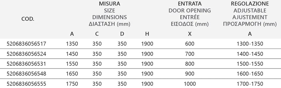 Porta Doccia Saloon H190 6mm Trasparente - Panex 700