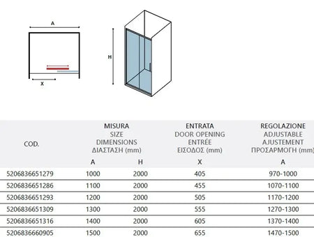 Porta Doccia Scorrevole 6mm Anticalcare H200