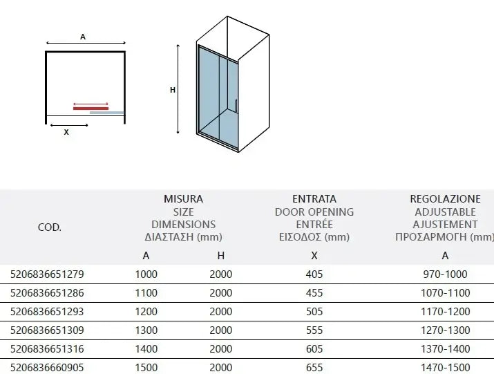 Porta Doccia Scorrevole 6mm Anticalcare H200