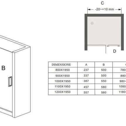 Porta Per Doccia Cristallo Anticalcare Trasparente 8mm Battente