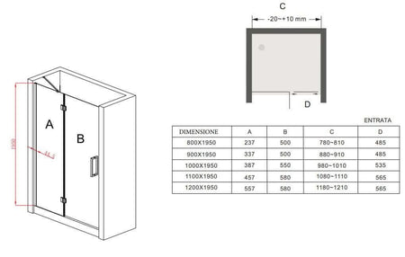 Porta Per Doccia Cristallo Anticalcare Trasparente 8mm Battente