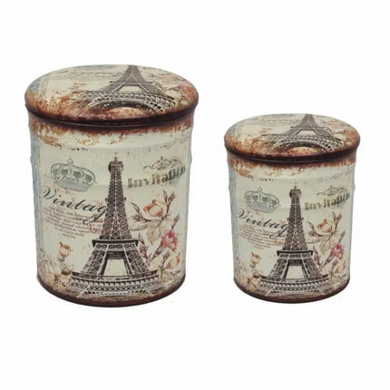 Set di 2 Pouf Contenitore Stampa Parigi Torre Eiffel Parigi Torre Eiffel con Fiore