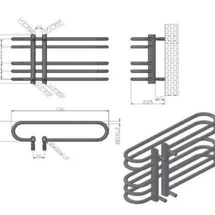 Radiatore Scaldasalviette Cromato Design Moderno - 70x40
