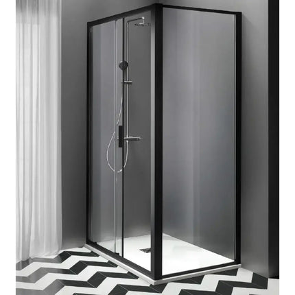 Box doccia RAPID profili neri opachi, anta scorrevole cristallo 6mm trasparente H200, lato fisso, design industrial moderno
