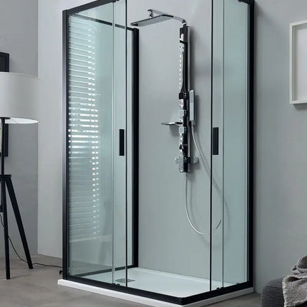 RAPID | Box Doccia Tre Lati Profili Neri 6mm Anticalcare Montaggio Rapido