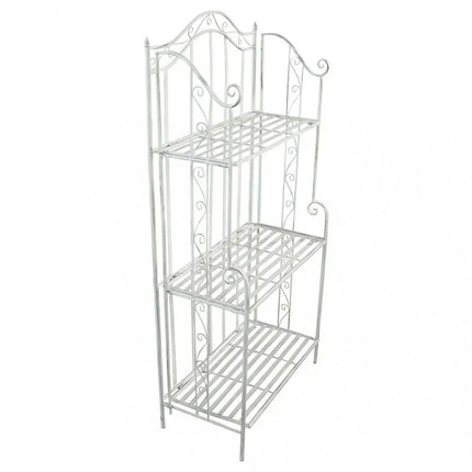 Scaffale Da Terra Stile Provenzale Ferro Bianco Intagliato 3 Ripiani Bianco Opaco