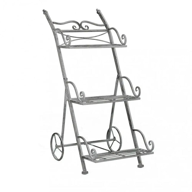 Etagère Scaffale Da Terra Stile Provenzale Ferro Bianco Intagliato 3 Ripiani Bianco Ossido