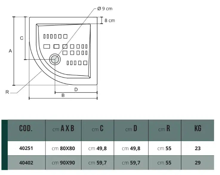 Piatto Doccia Semicircolare Ceramica Bianca H5.5cm - Althea ITO