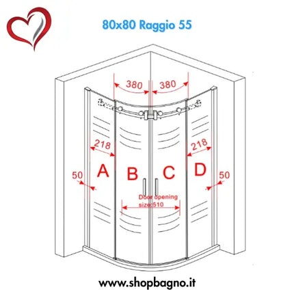 Box Doccia Trasparente 8mm H195 Semicircolare Doppia Anta Scorrevole - Virgo