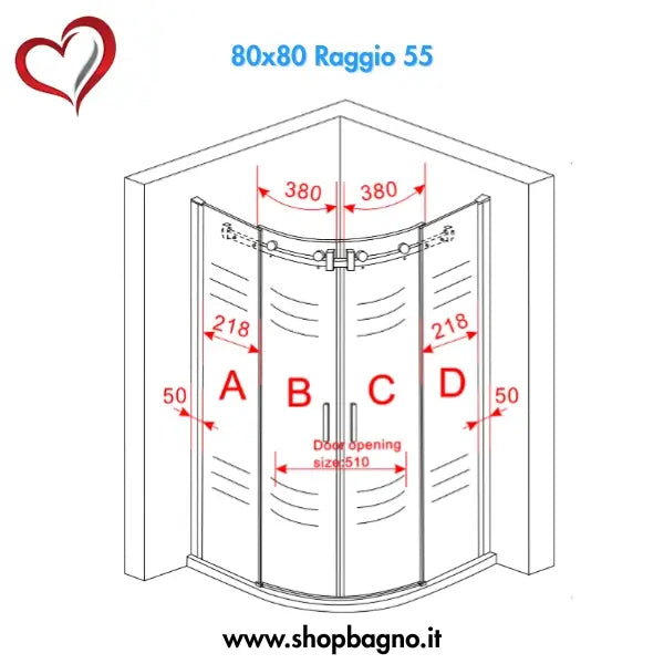 Box Doccia Trasparente 8mm H195 Semicircolare Doppia Anta Scorrevole - Virgo