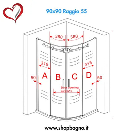 Box Doccia Trasparente 8mm H195 Semicircolare Doppia Anta Scorrevole - Virgo