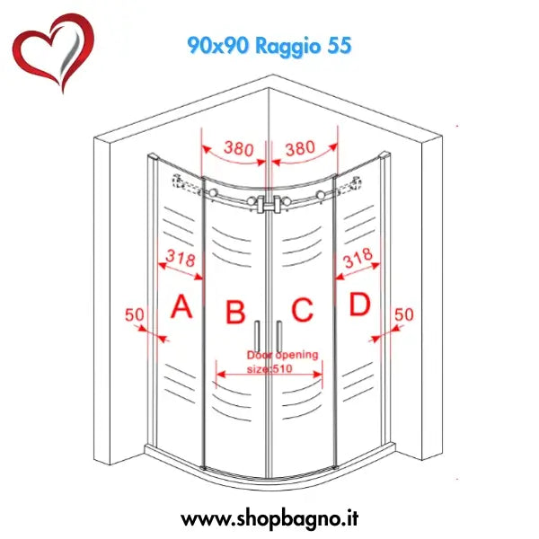 Box Doccia Trasparente 8mm H195 Semicircolare Doppia Anta Scorrevole - Virgo