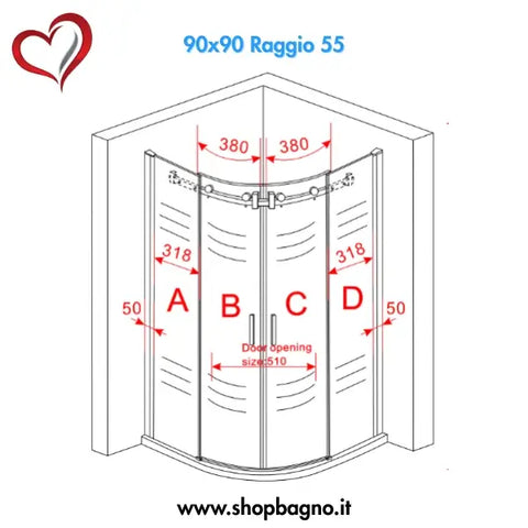 Box Doccia Trasparente 8mm H195 Semicircolare Doppia Anta Scorrevole - Virgo